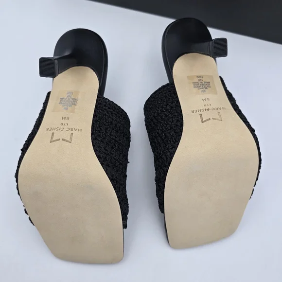 NIB Marc Fisher LTD Dako Square Toe Slip-on Heeled Dress Sandals—Black Crochet—6 - Picture 11 of 16